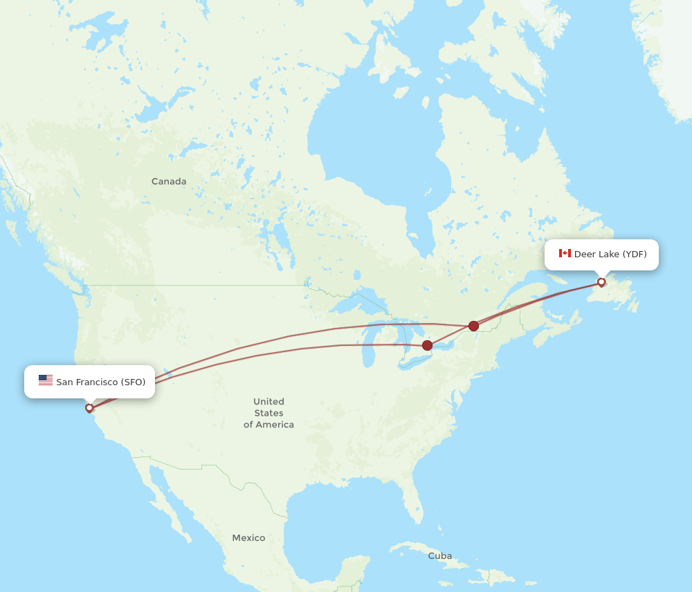 SFO to YDF flights and routes map