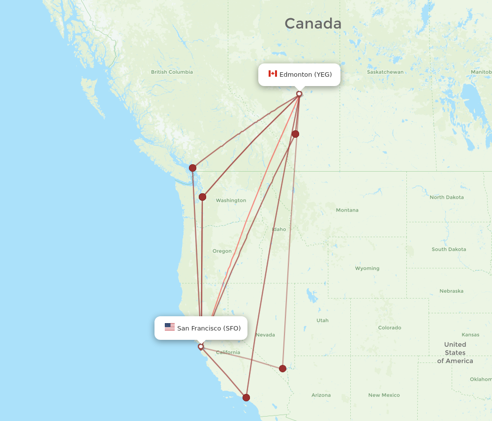 SFO to YEG flights and routes map