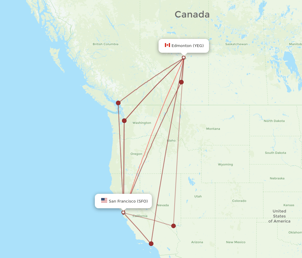 SFO-YEG flight routes