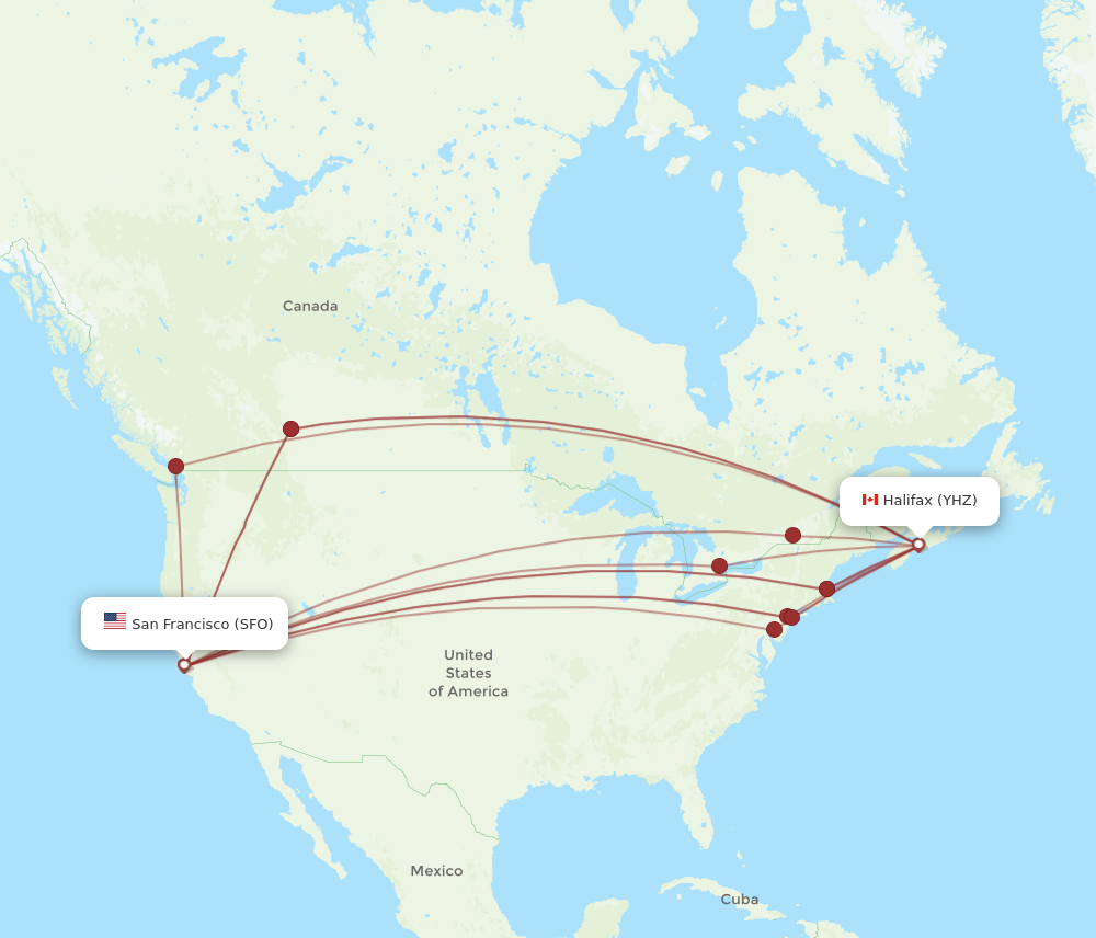 SFO to YHZ flights and routes map