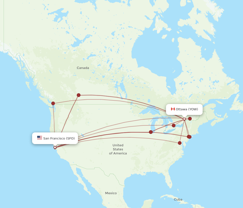 SFO to YOW flights and routes map