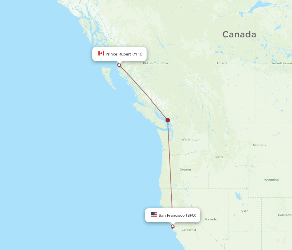 SFO to YPR flights and routes map