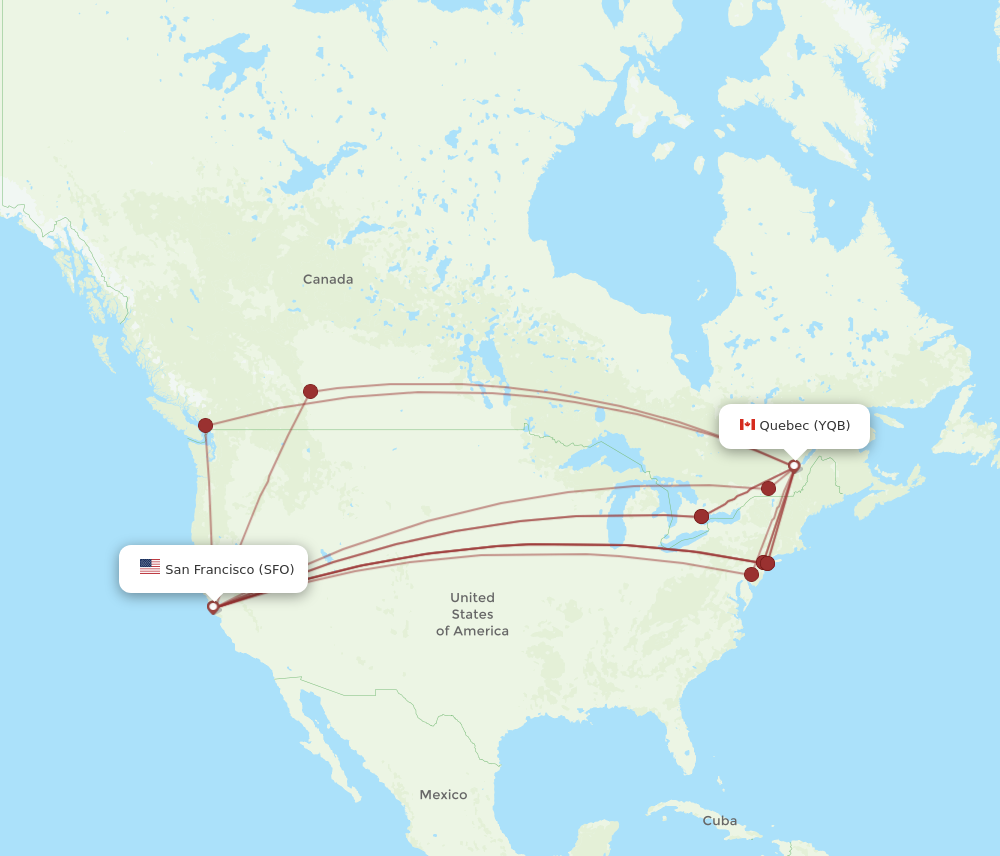 SFO to YQB flights and routes map