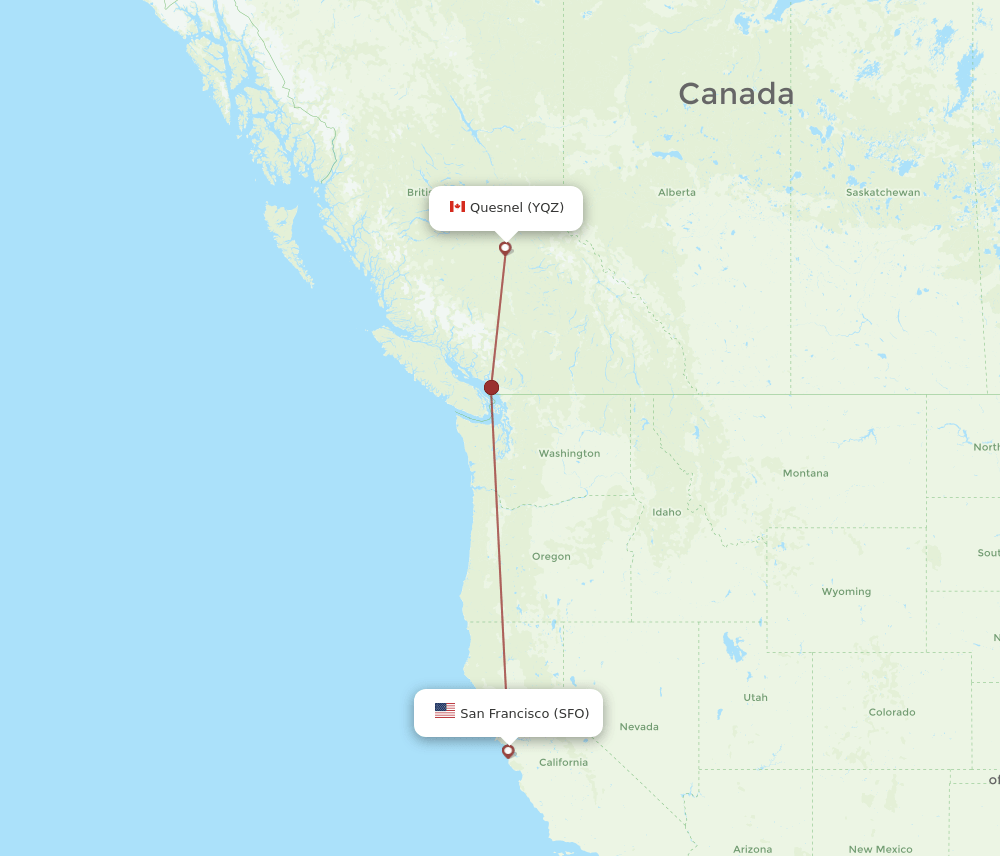 SFO to YQZ flights and routes map