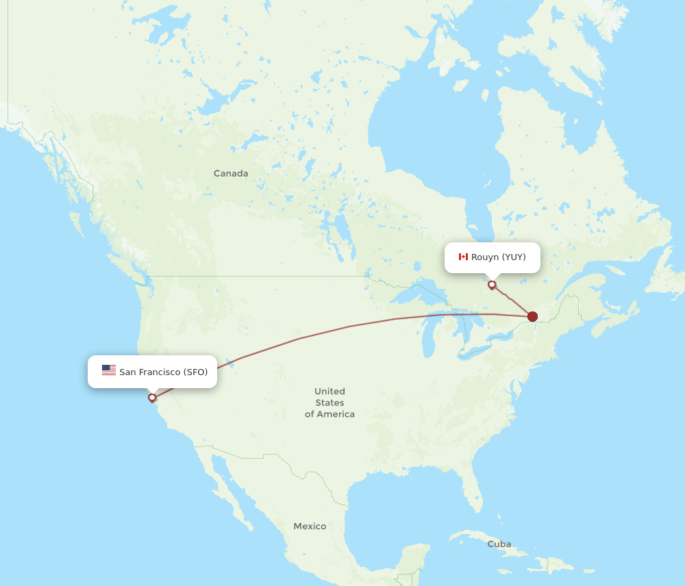 SFO to YUY flights and routes map