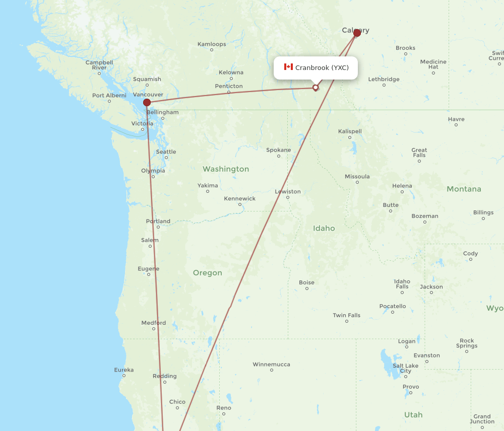 SFO to YXC flights and routes map