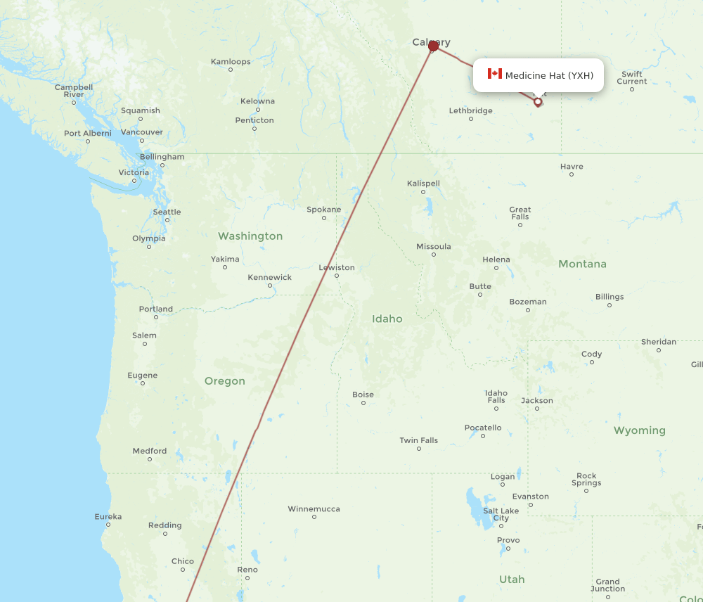 Medicine Hat - San Francisco route map and flight paths