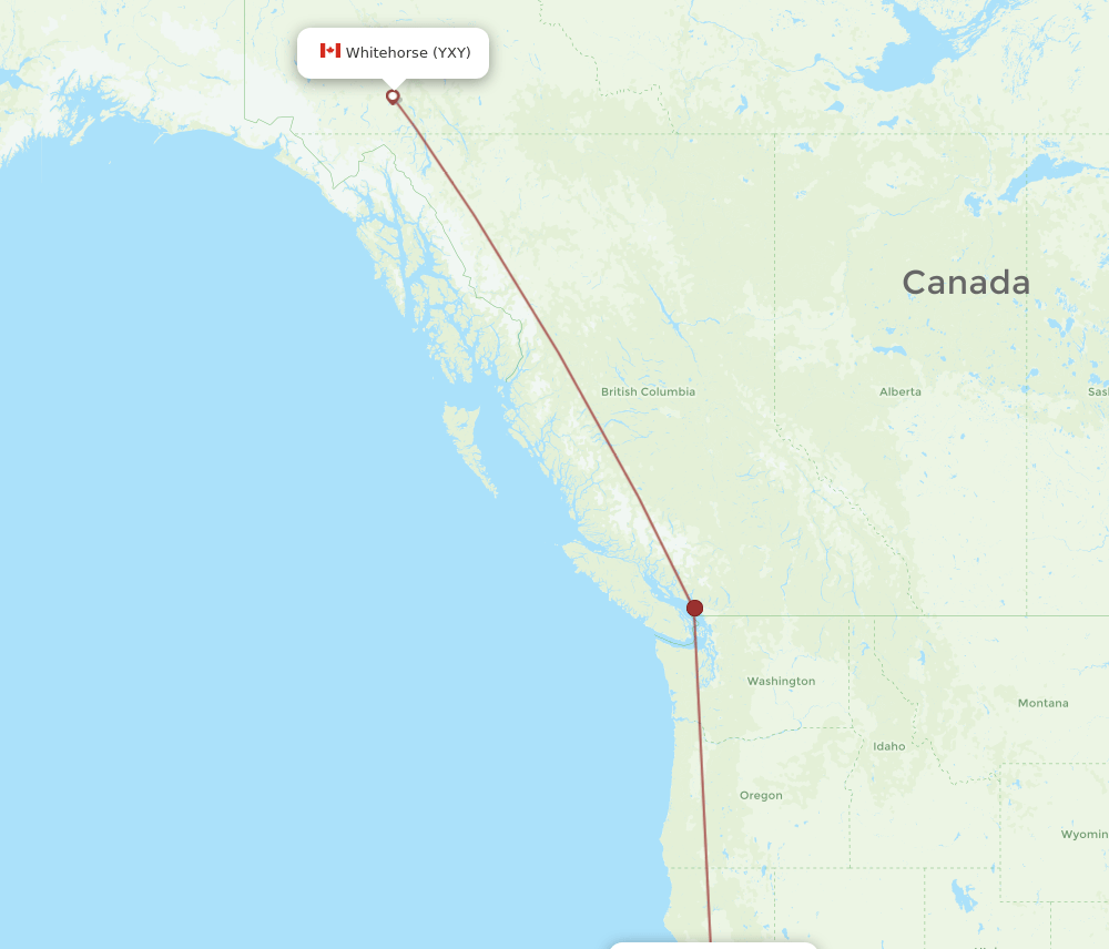 Whitehorse - San Francisco route map and flight paths