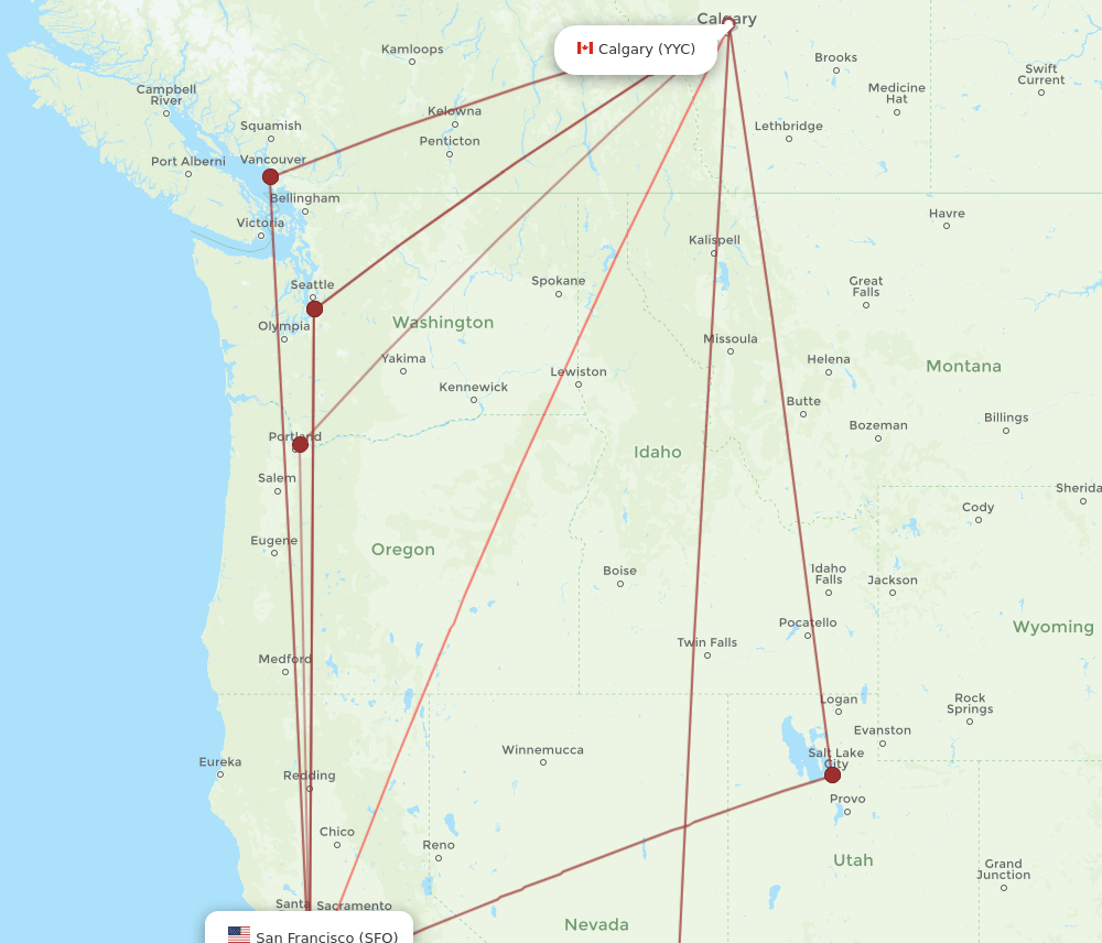 SFO-YYC flight routes