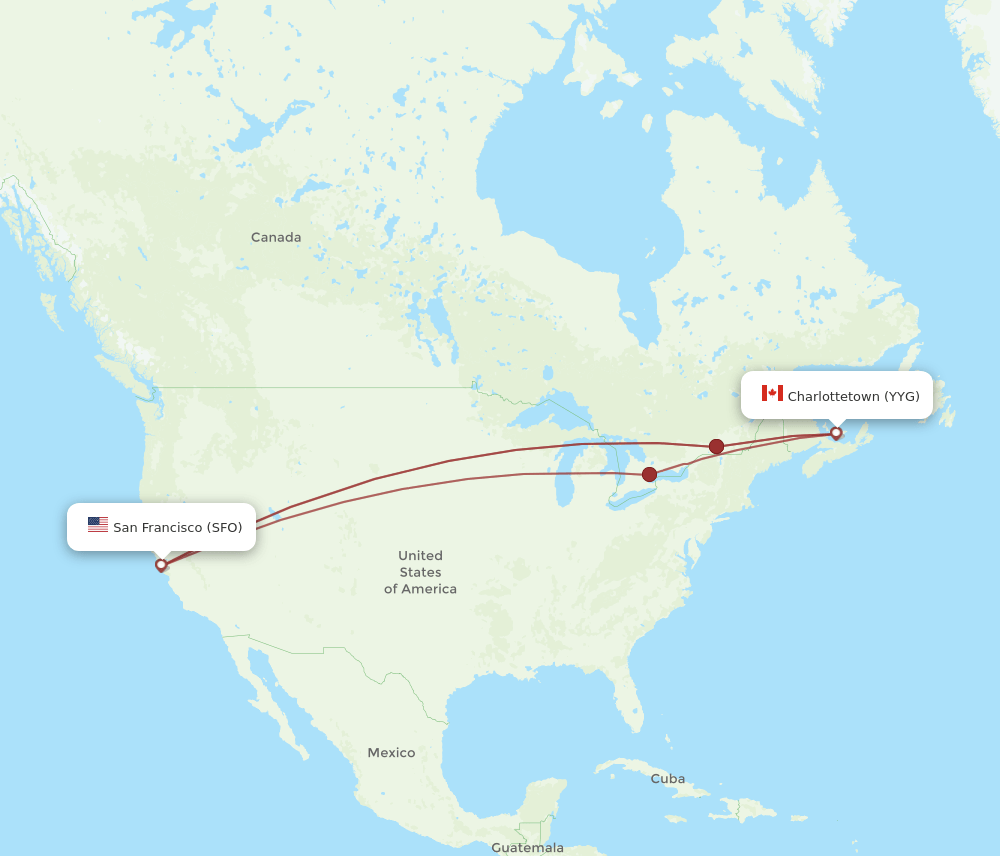 SFO-YYG flight routes