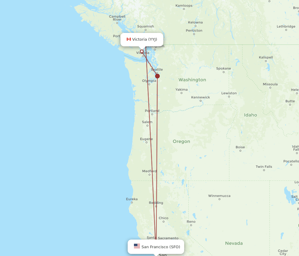 Victoria - San Francisco route map and flight paths
