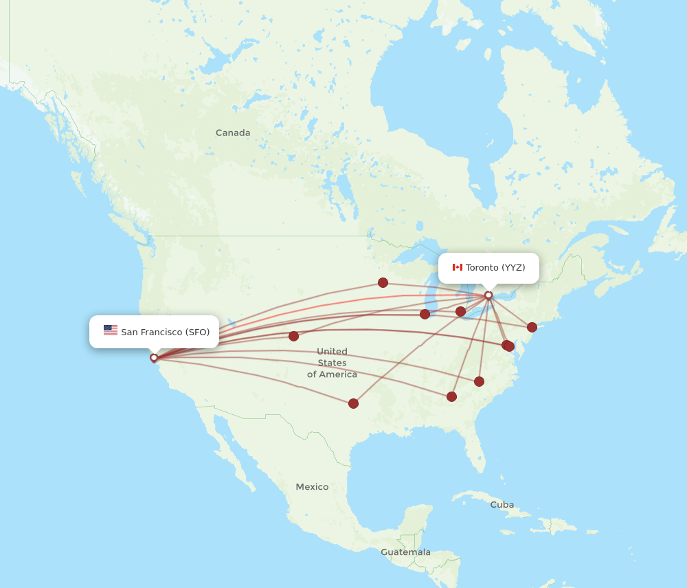 SFO to YYZ flights and routes map