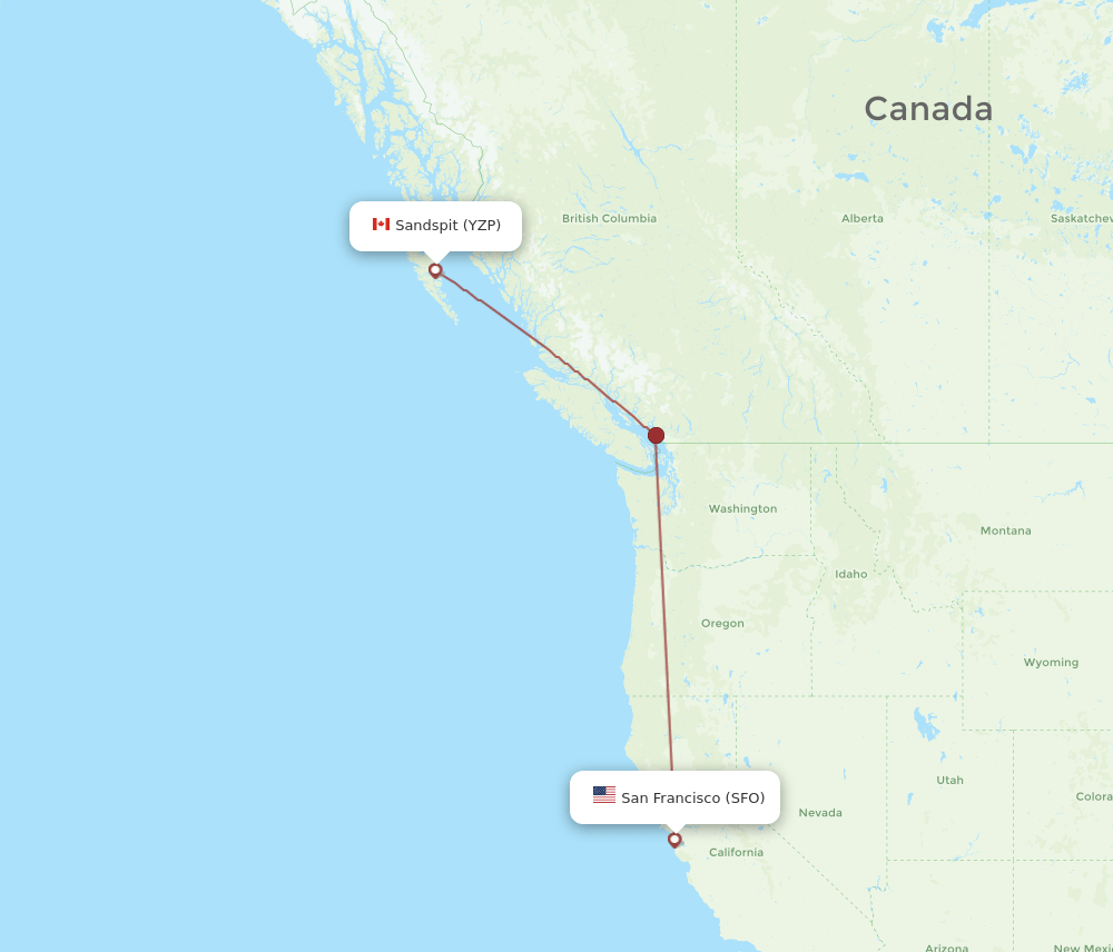 SFO-YZP flight routes