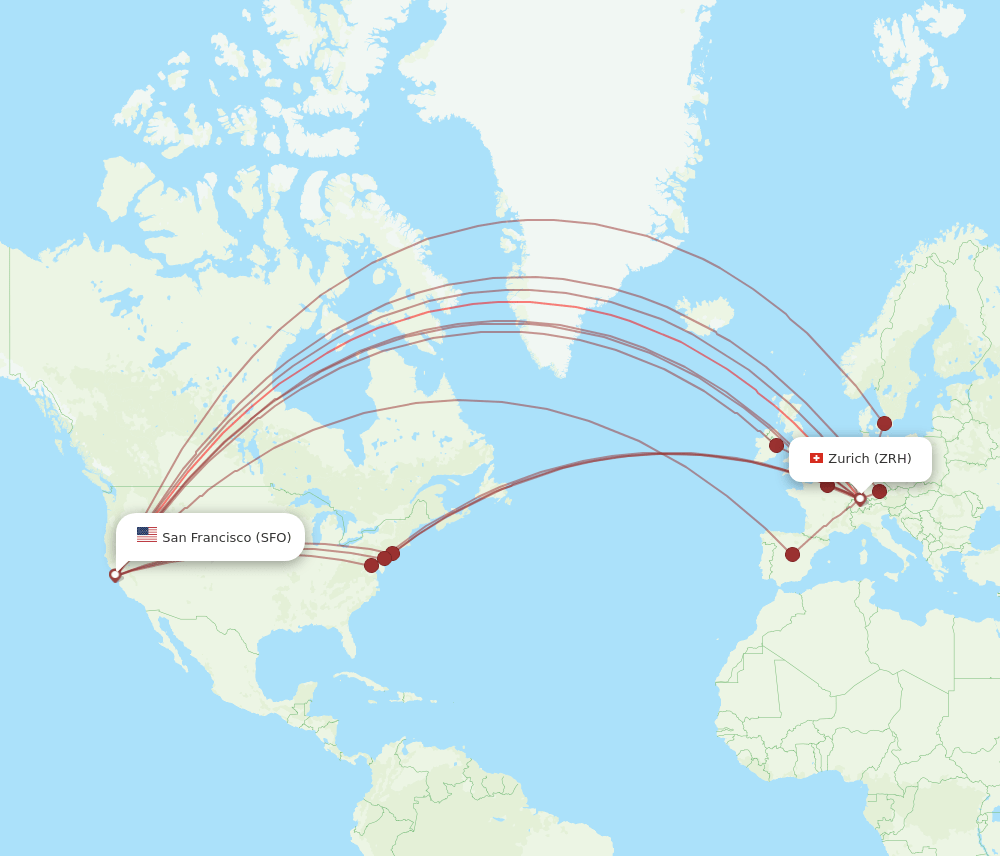 SFO-ZRH flight routes