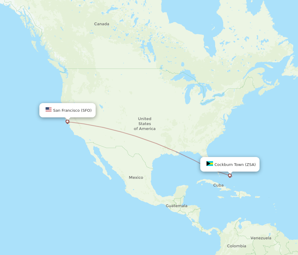 San Salvador - San Francisco route map and flight paths