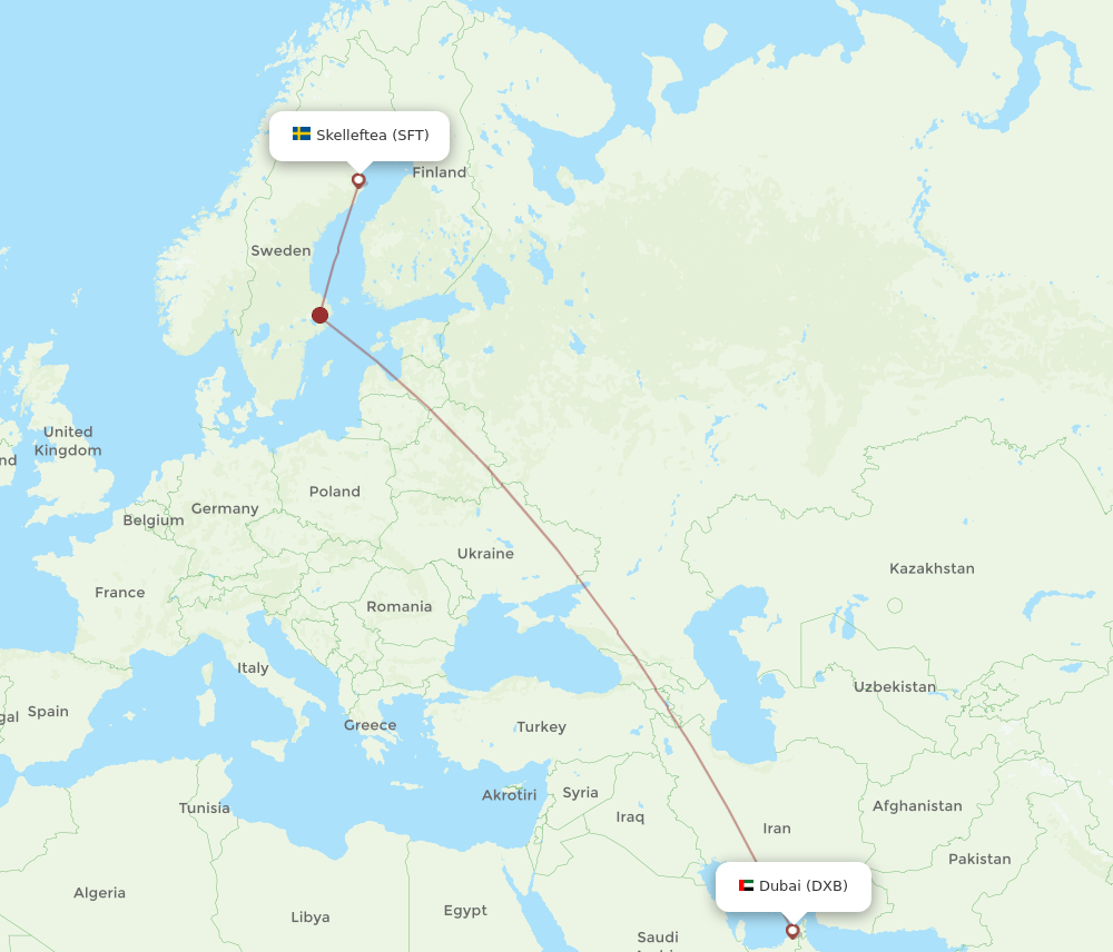 SFT to DXB flights and routes map