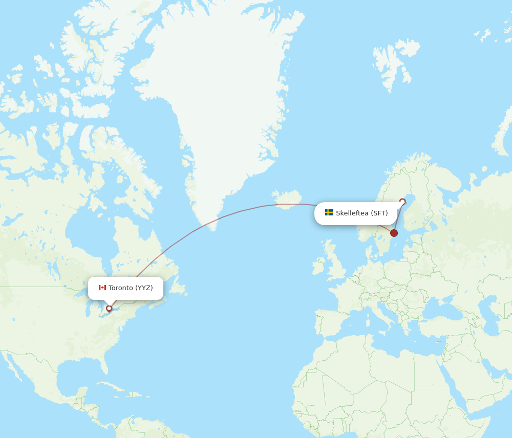YYZ to SFT flights and routes map
