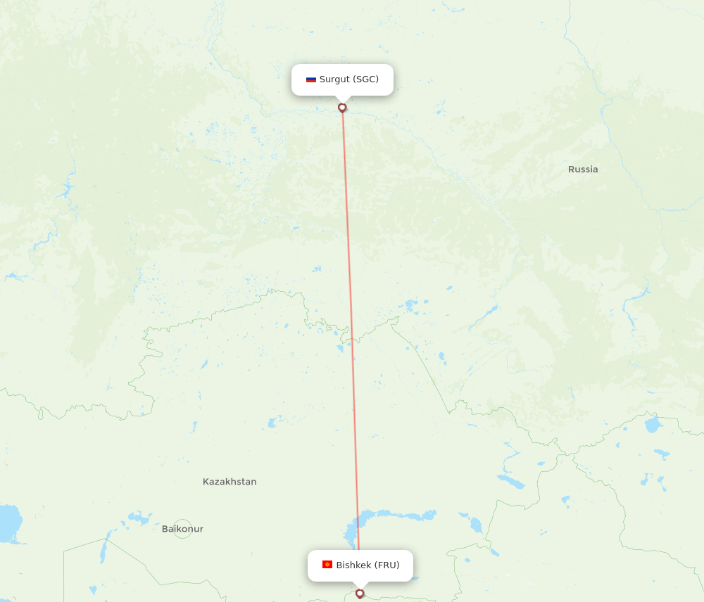 Surgut - Bishkek route map and flight paths