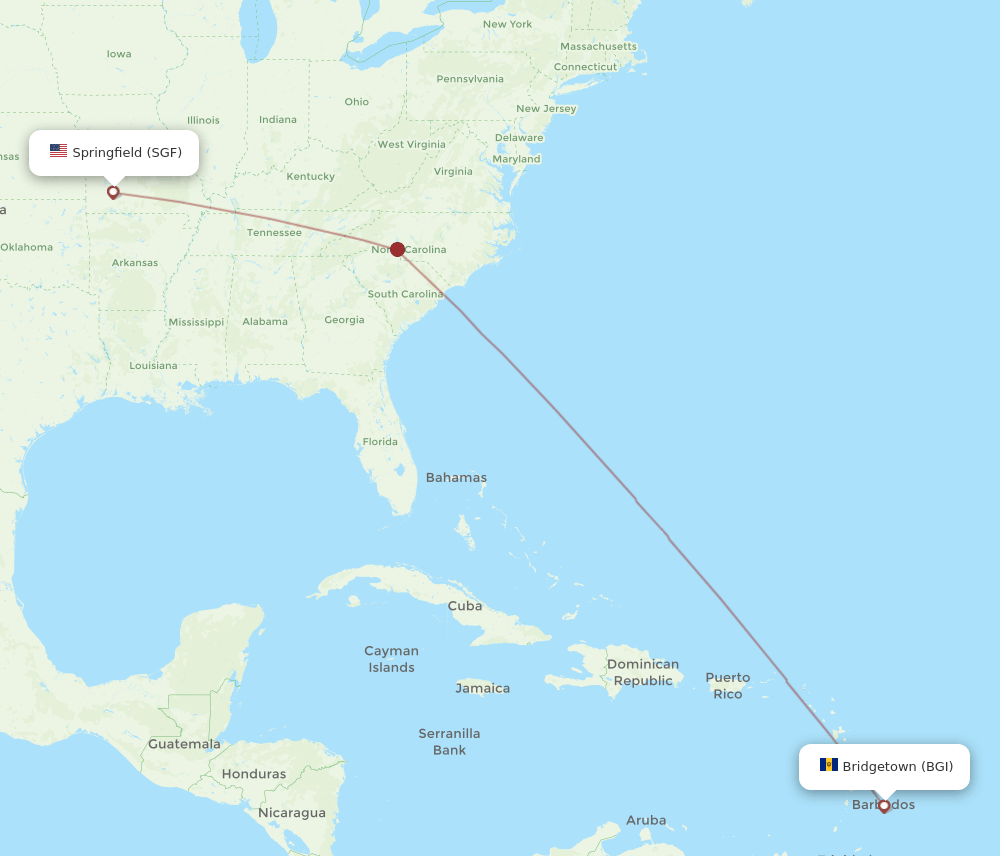 SGF to BGI flights and routes map