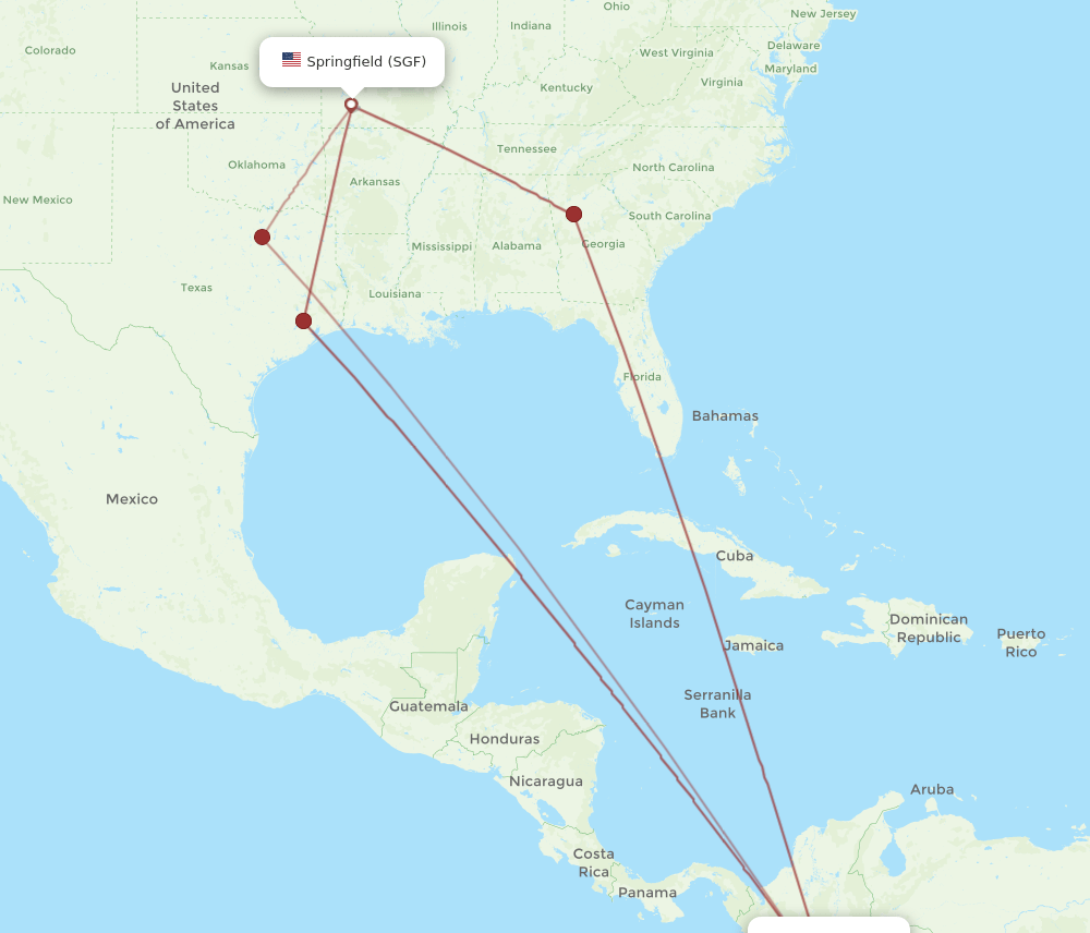 SGF to BOG flights and routes map