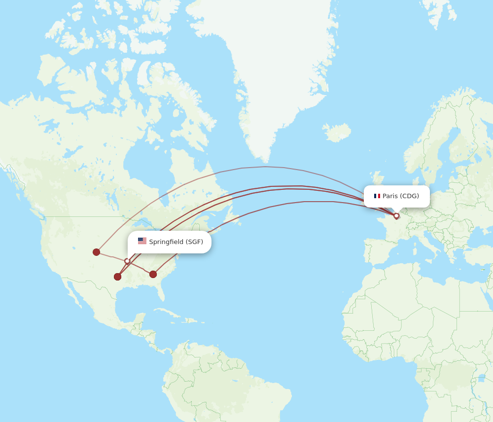 SGF to CDG flights and routes map