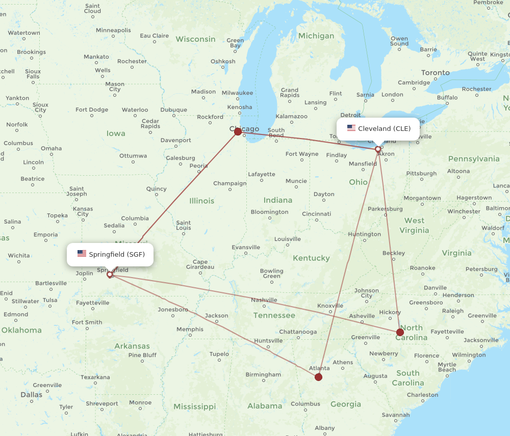 SGF to CLE flights and routes map