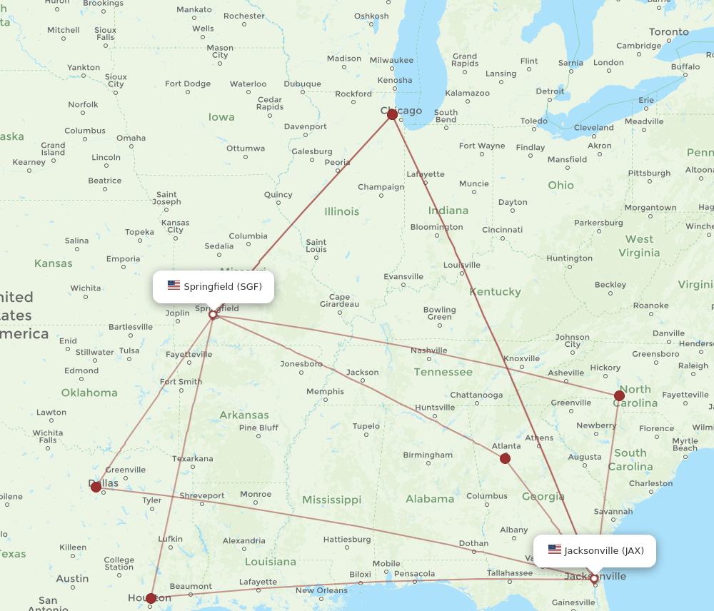 SGF to JAX flights and routes map