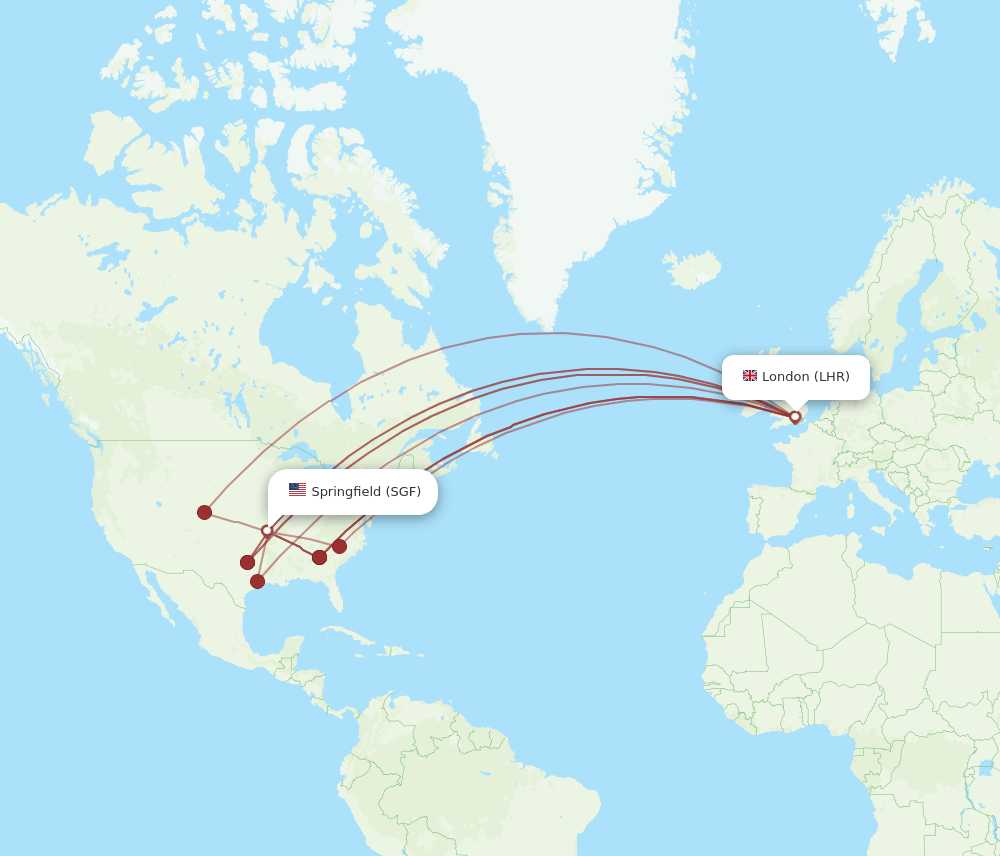 SGF to LHR flights and routes map