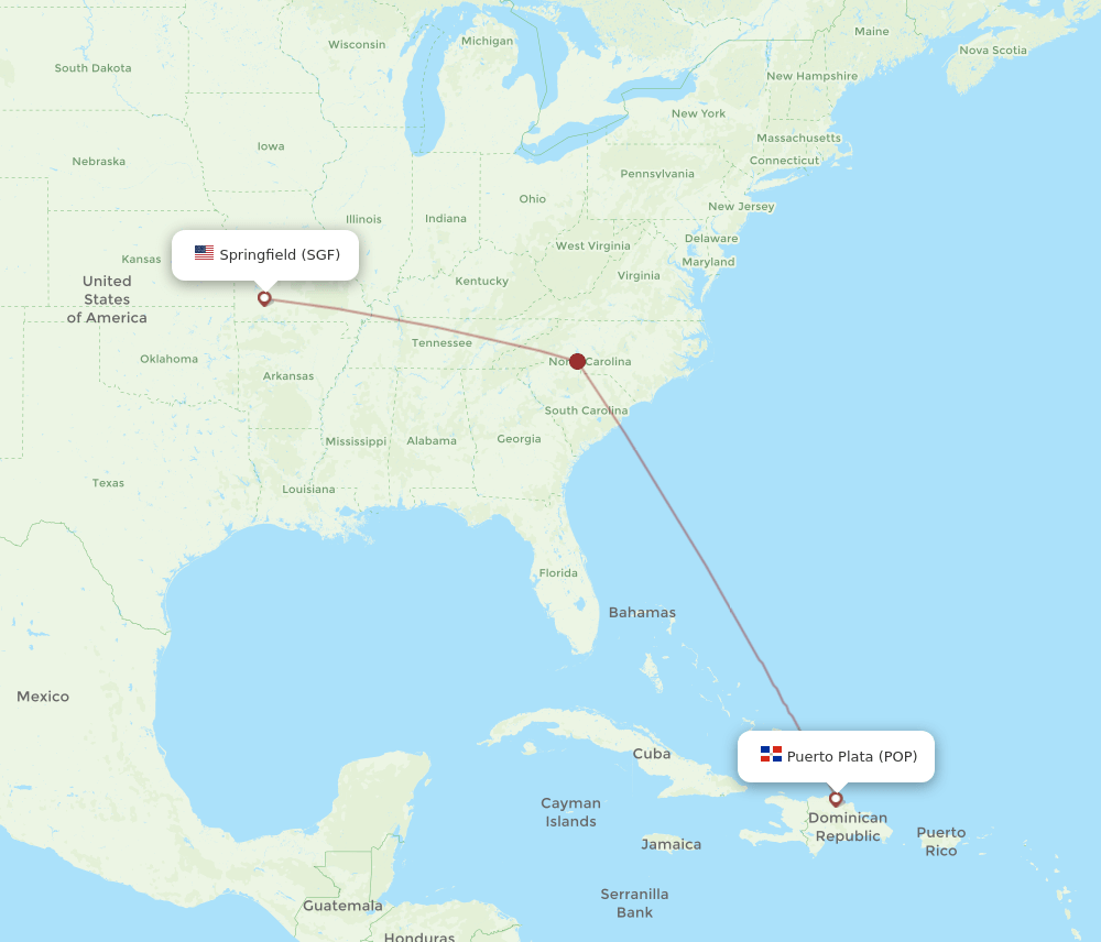 SGF to POP flights and routes map