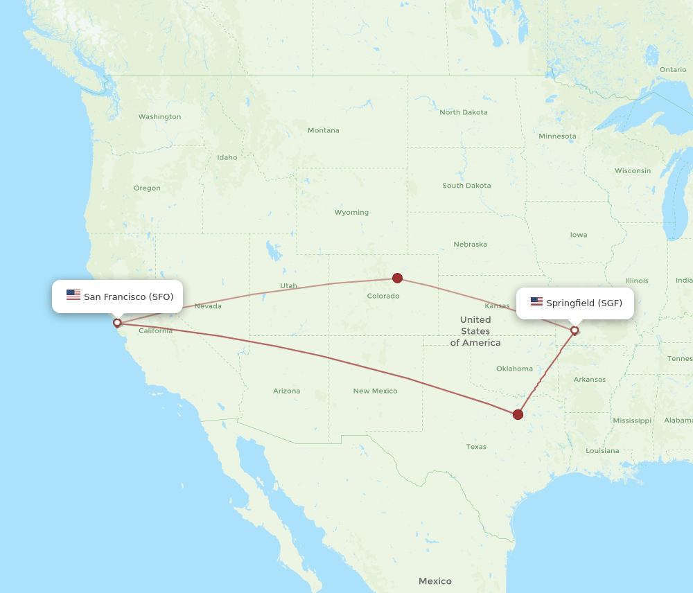 SGF to SFO flights and routes map