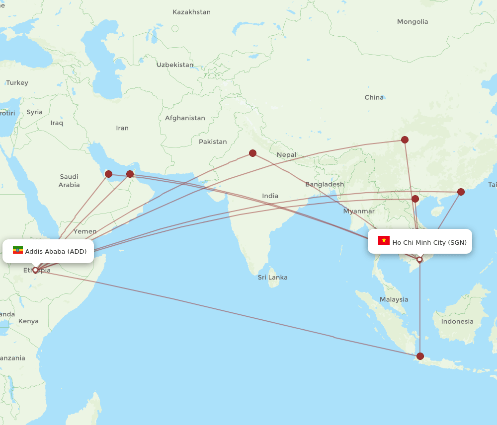 SGN to ADD flights and routes map