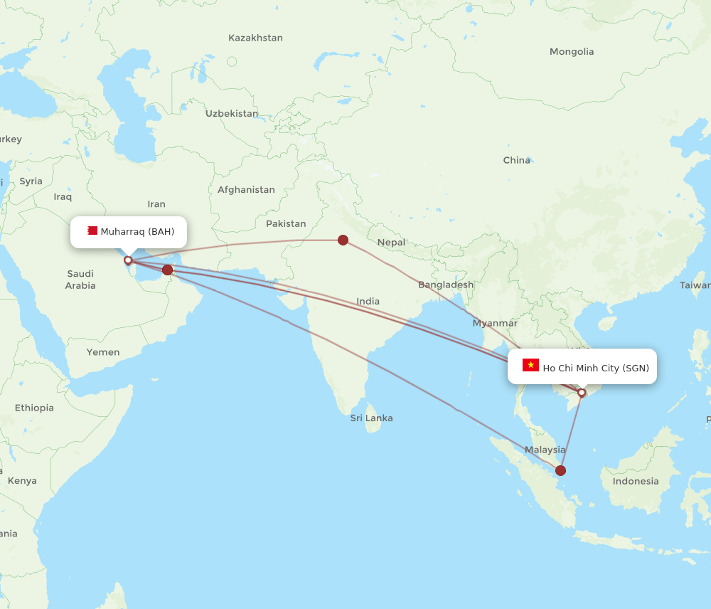 SGN to BAH flights and routes map