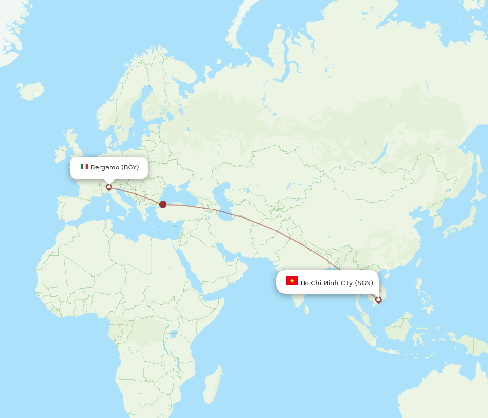 Milan - Ho Chi Minh City route map and flight paths