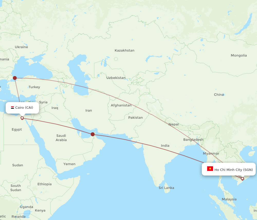 SGN to CAI flights and routes map