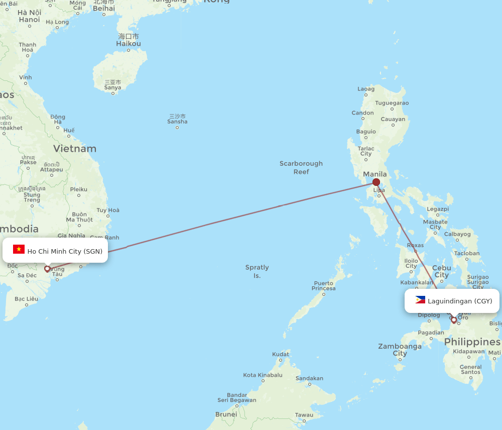SGN to CGY flights and routes map