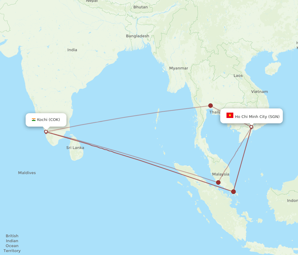 SGN-COK flight routes