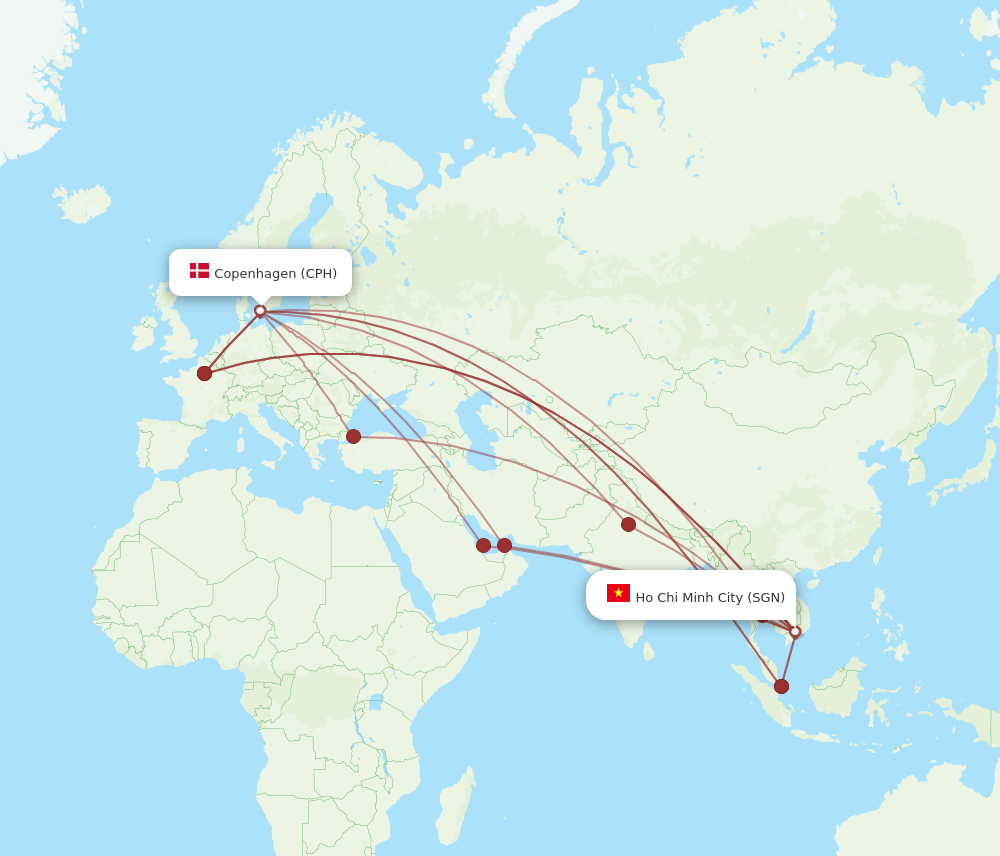 SGN-CPH flight routes