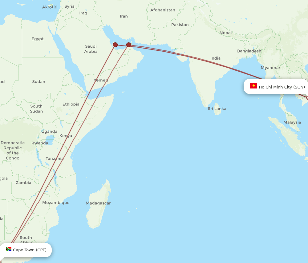 SGN to CPT flights and routes map