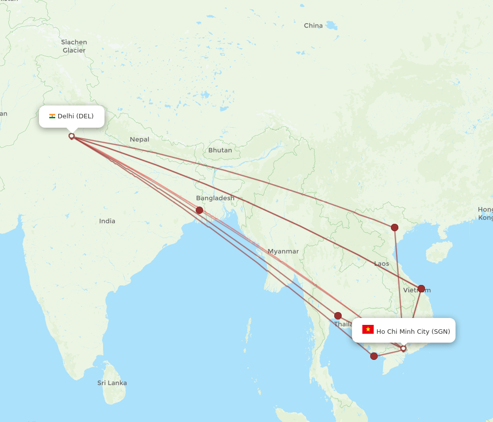 SGN-DEL flight routes