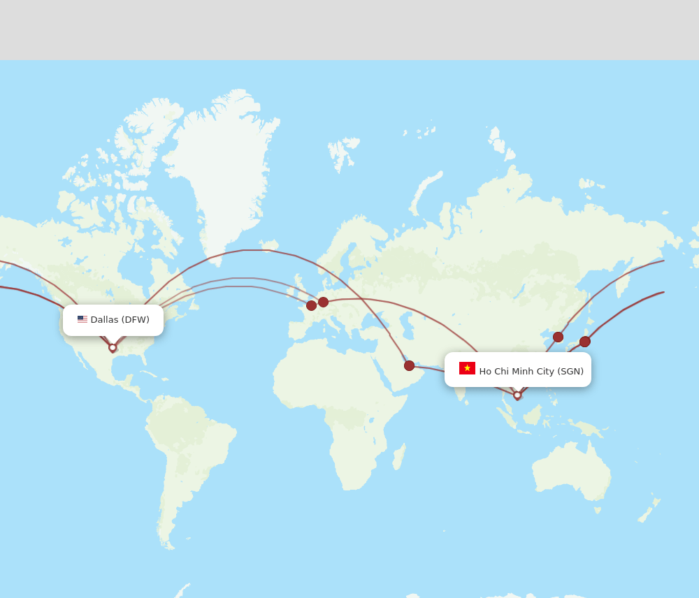 SGN to DFW flights and routes map