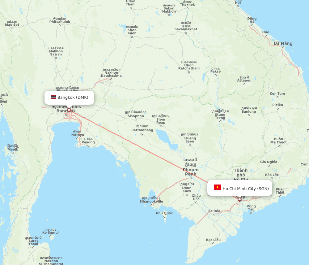 Ho Chi Minh City - Bangkok route map and flight paths