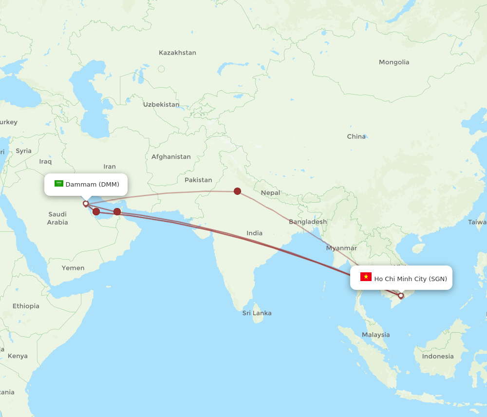 SGN to DMM flights and routes map