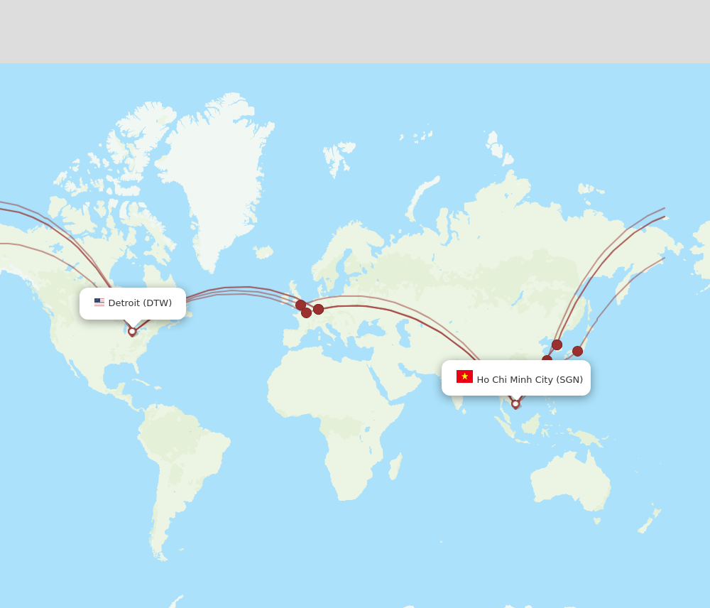 SGN-DTW flight routes
