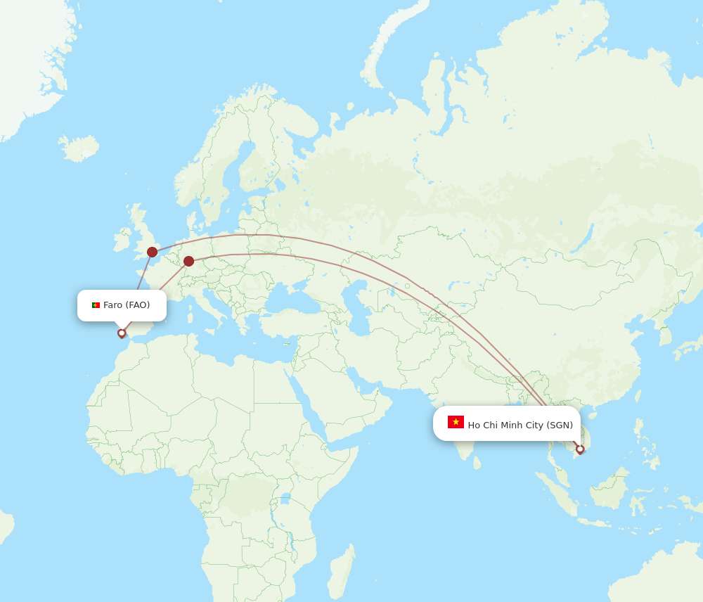 Faro - Ho Chi Minh City route map and flight paths