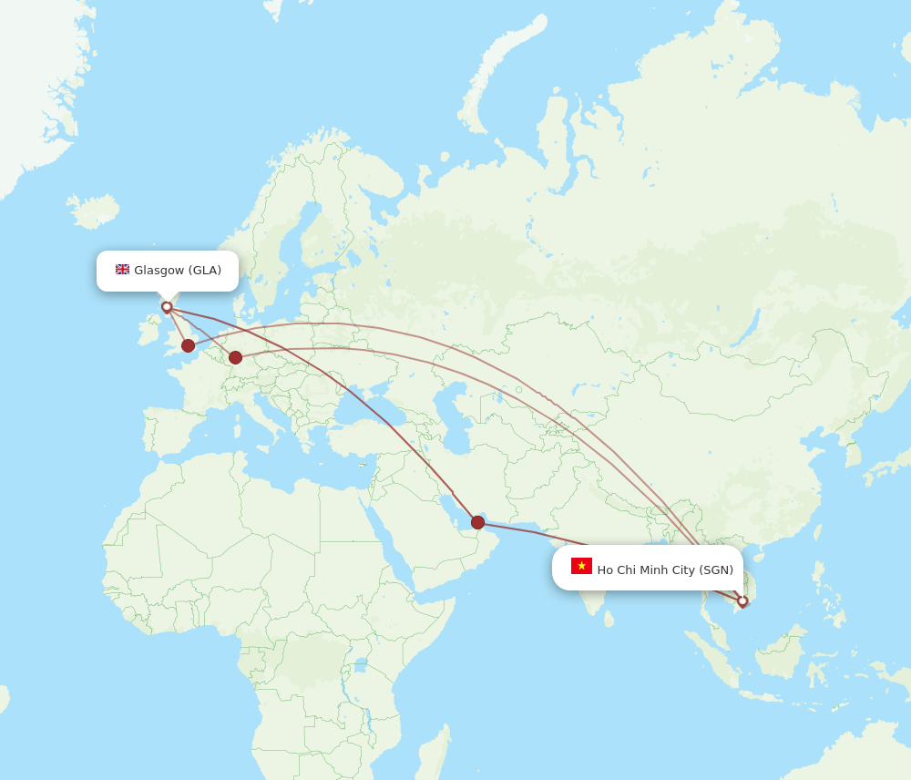 SGN-GLA flight routes