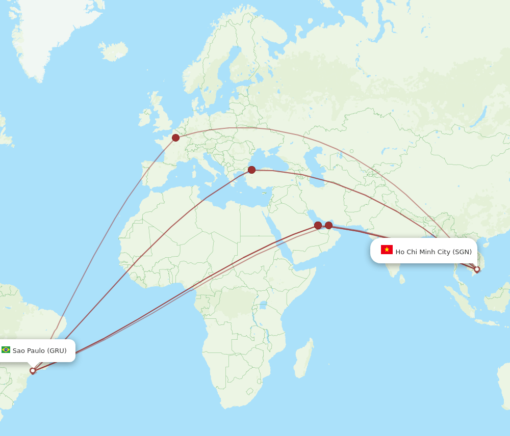 SGN to GRU flights and routes map