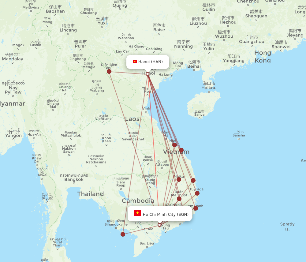 SGN to HAN flights and routes map