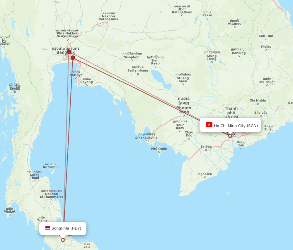 SGN to HDY flights and routes map
