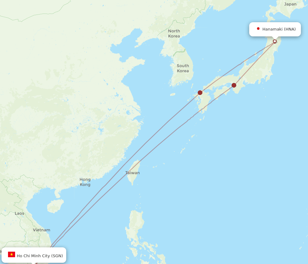 SGN to HNA flights and routes map