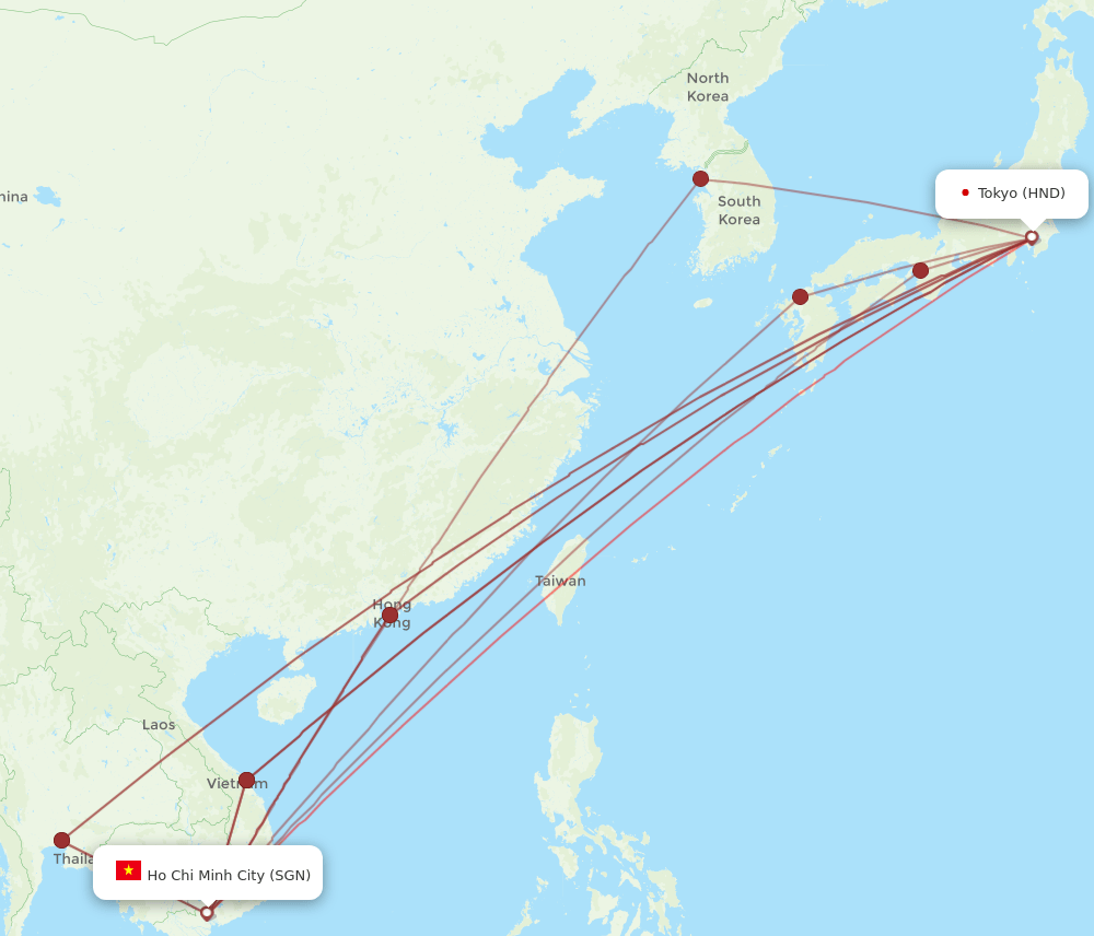 SGN to HND flights and routes map